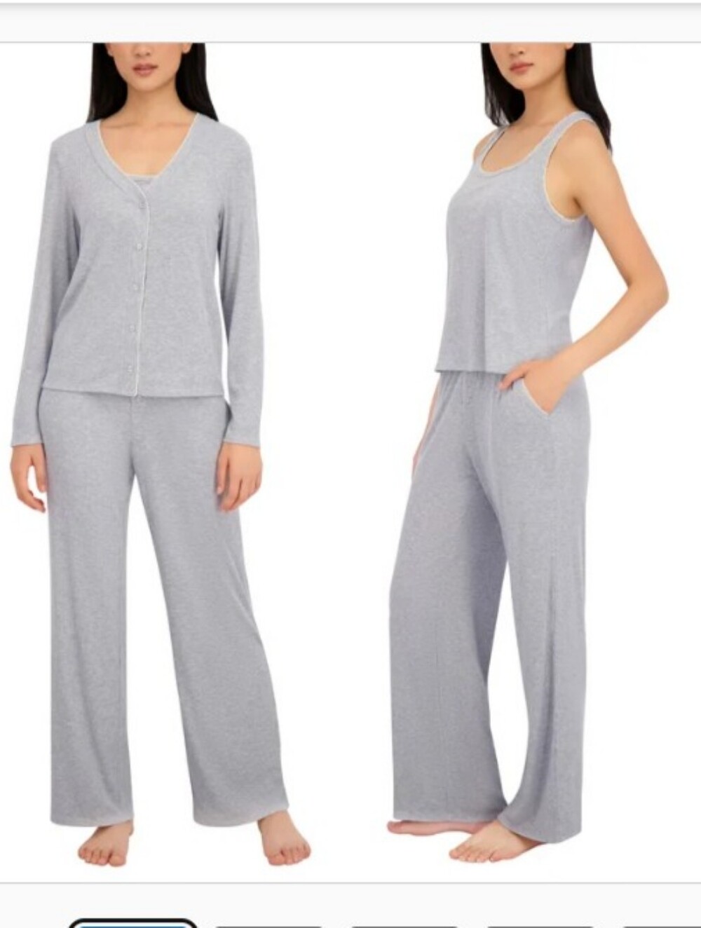 Live2Lounge Women's 3-Piece Picot Lounge Pajama Set